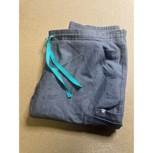 FIGS Technical Collection Gray Teal Drawstring Scrub Pants Women's Size‎ L